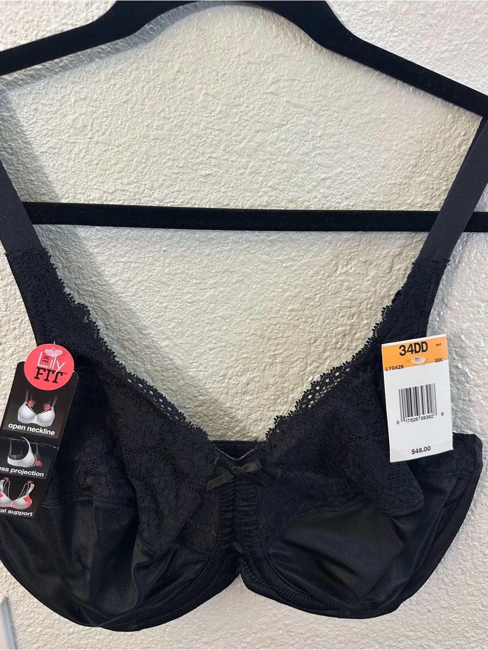 Black Lace Underwire Bra - 34DD
